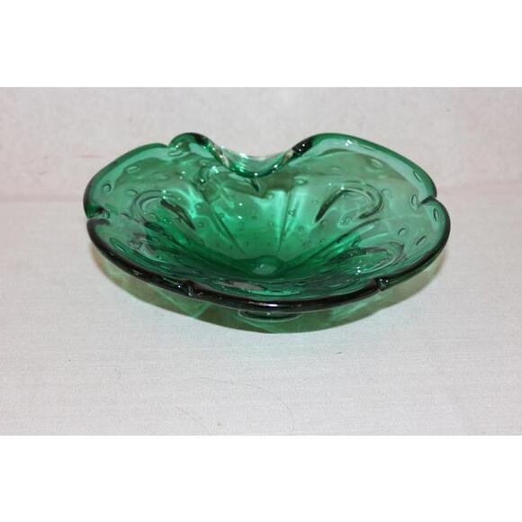 Vintage Art Glass Green Candy Dish - Controlled Bubbles - Picture 1 of 5